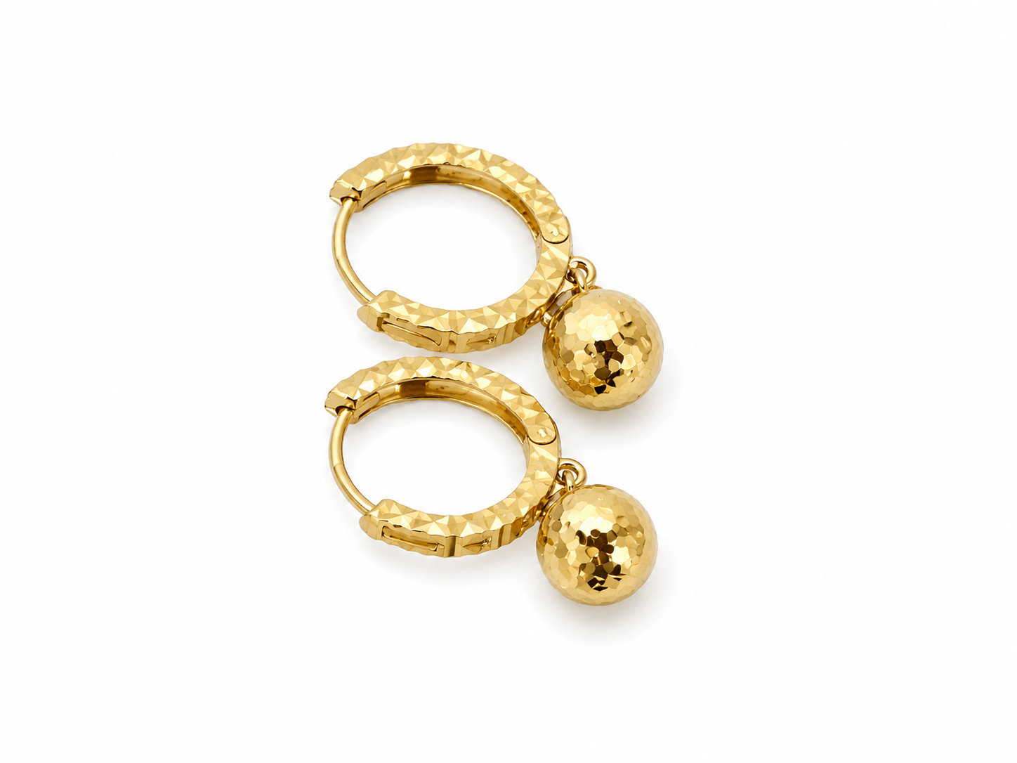 18k gold dangling earrings , ball, Huggies type (12mm), 1.67g
