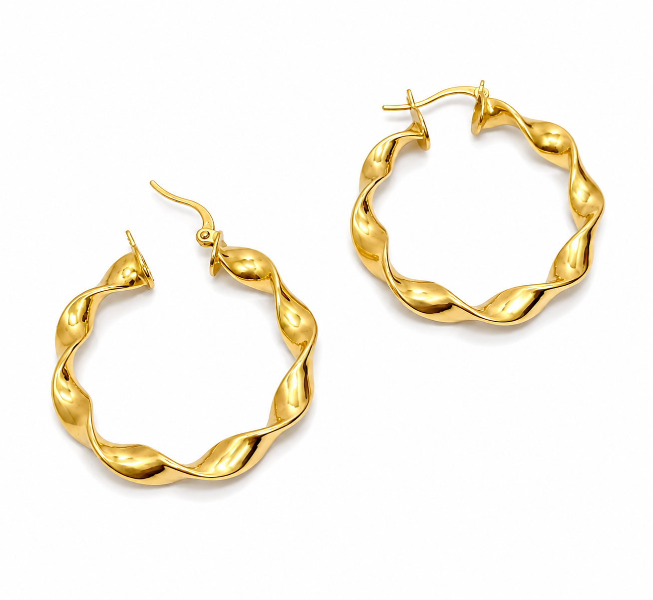 18k gold twisted hoops, 27mm, 2.31g