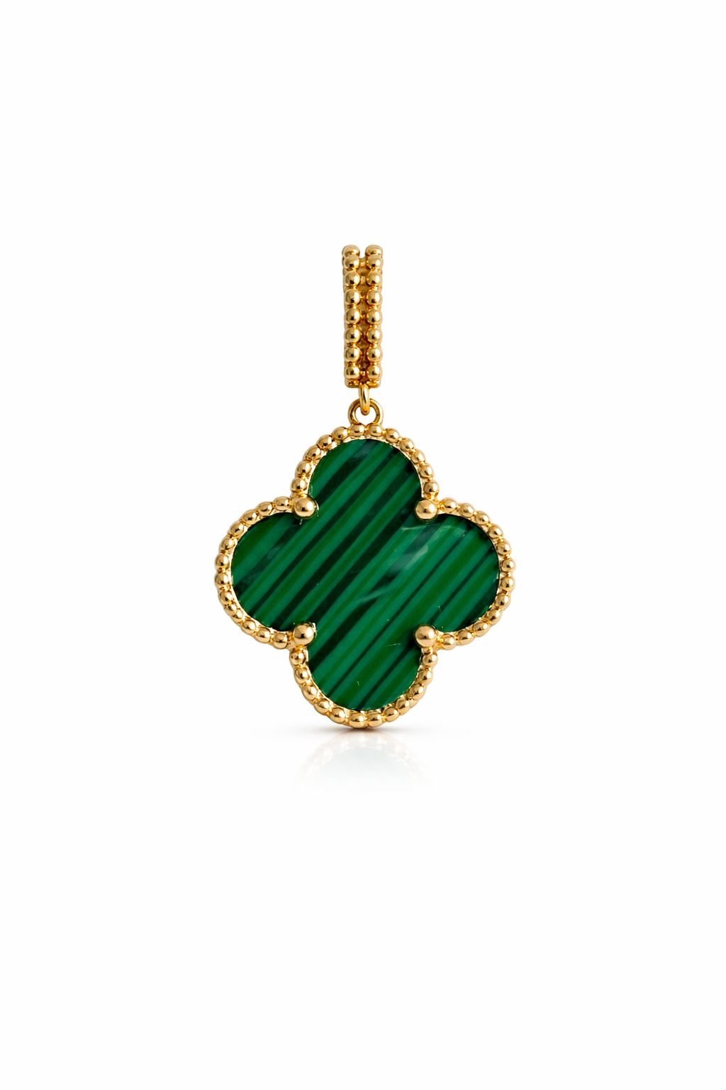 Pendentif d’or 18k, trèfle avec pierre verte « malachite » 16mm, 2.25g image 0