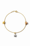 Bracelet à breloques d’or 18k, étoiles trois tons, 17-19cm, 2.82g image 0