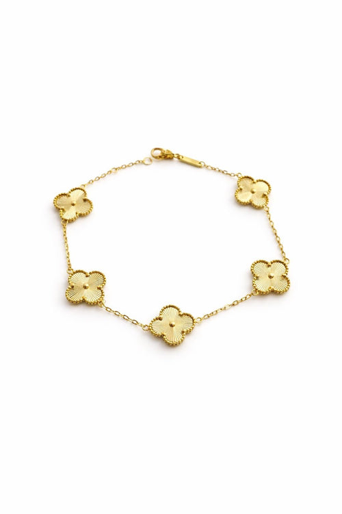 Bracelet d’or 18k, cinq trèfles de 8mm (petit), 17-19cm, 3.11g image 0