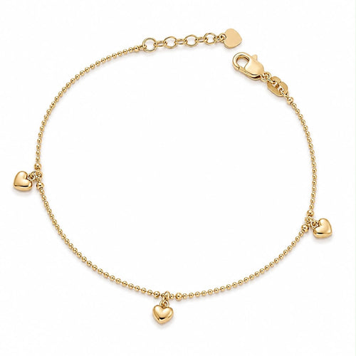 Bracelet d’or 18k, billes et trois cœurs, ajustable de 16.5cm à 19cm, 2.58g image 0