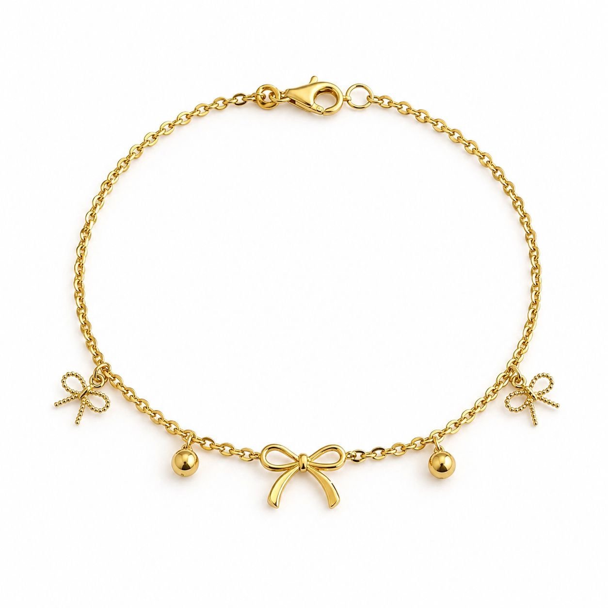 Bracelet à breloques ruban et boules d’or 18k, 19cm, 2.53g image 0